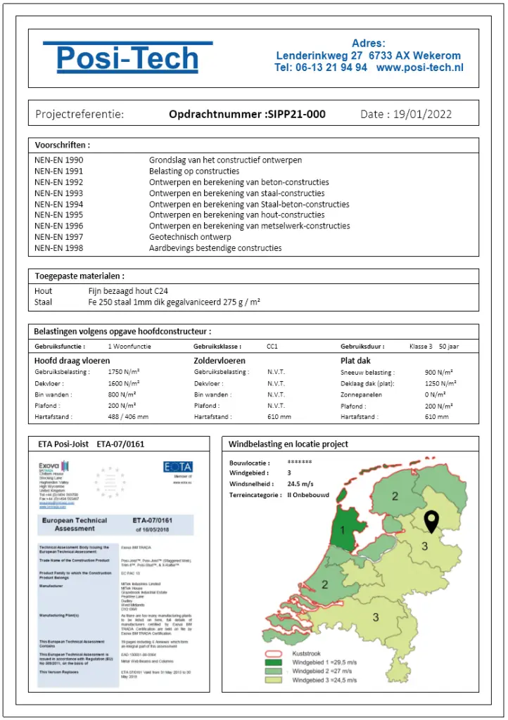 Voorbeeld productietekening — volgblad met KOMO/CE